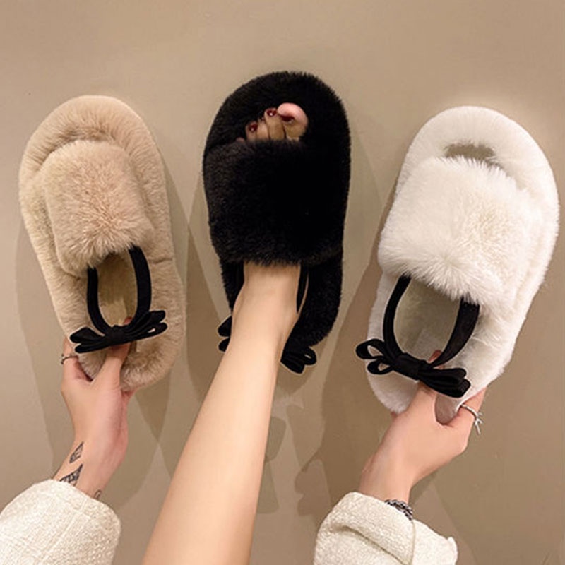 MUCHAO Dép sandal đế bằng dày dặn thắt nơ xinh xắn thời trang cho nữ