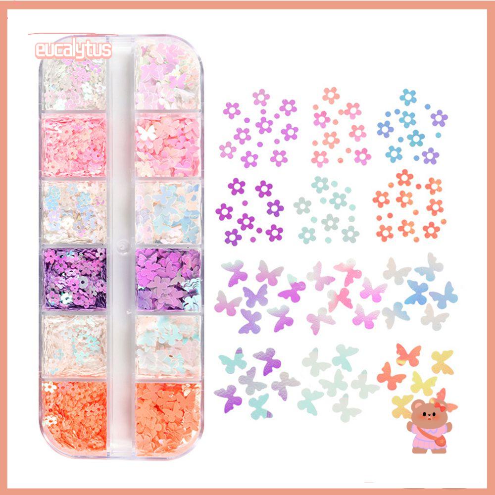 EUTUS Hộp Sequin Lấp Lánh Hình Bướm Nhiều Màu Sắc Trang Trí Móng Nghệ Thuật Thời Trang