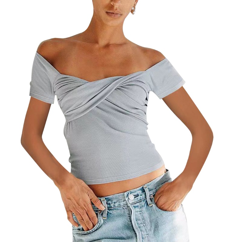 Xiangbao Áo Croptop Tay Ngắn Có Gân Hở Lưng Thời Trang Mùa Hè Cho Nữ