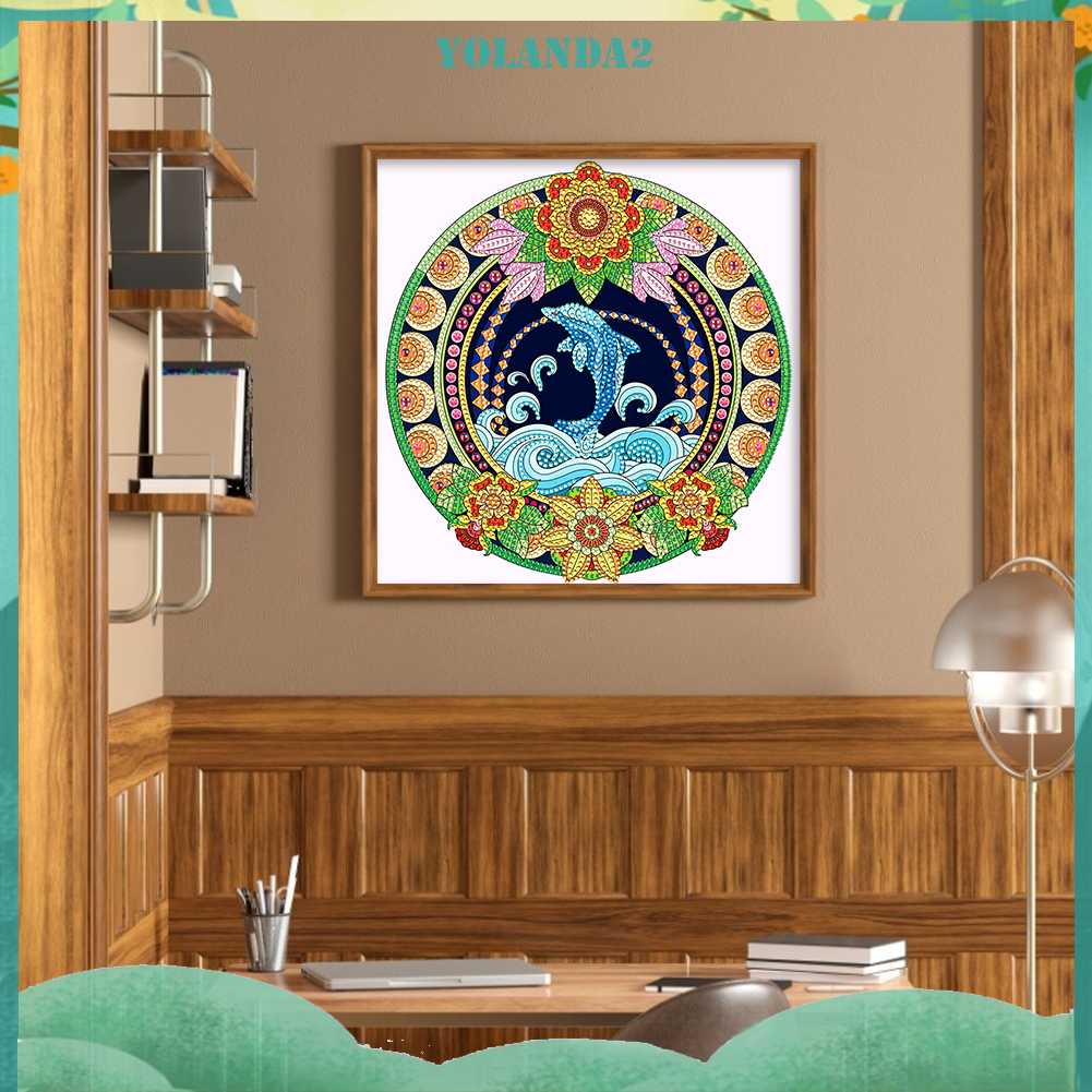 Tranh Đính Đá Hình Cá Heo 5D Nghệ Thuật Tự Làm Thủ Công Treo Trang Trí Nội Thất