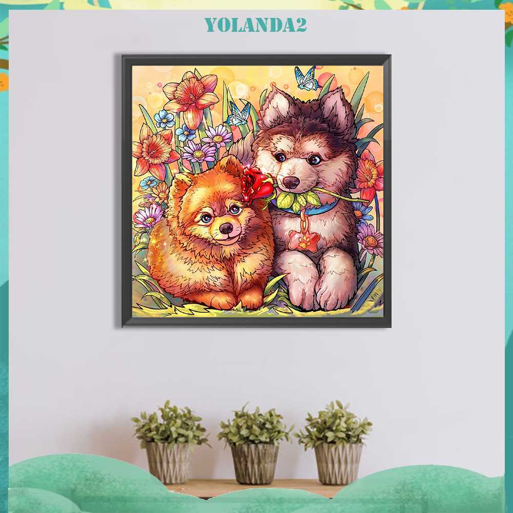 Tranh Đính Đá Kim Cương Toàn Bộ 5D DIY Hình Vẽ Chó Mèo Trang Trí Nhà Cửa