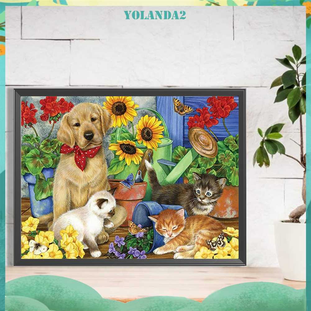 Tranh Đính Đá Kim Cương Toàn Bộ 5D DIY Hình Vẽ Chó Mèo Trang Trí Nhà Cửa