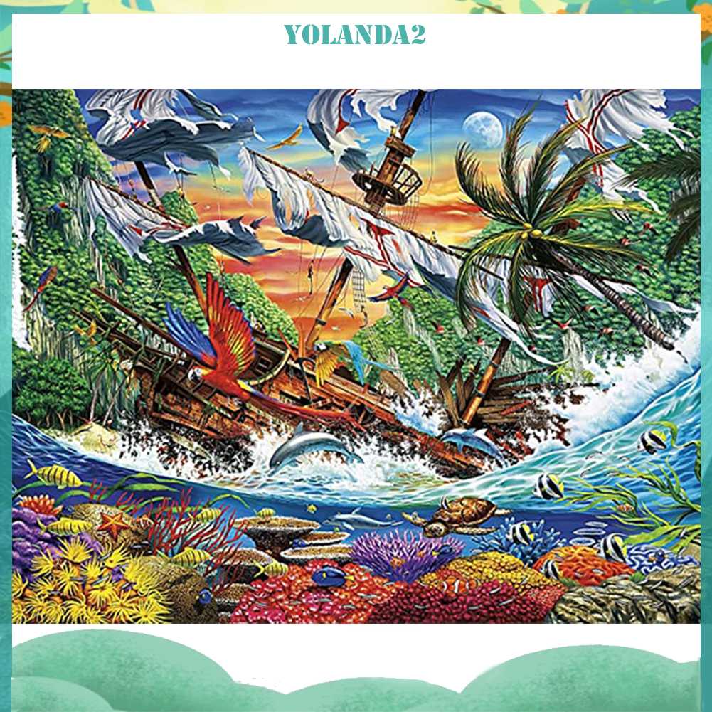 Tranh Đính Đá Kim Cương Toàn Bộ 5D DIY Hình Vẽ Thuyền Buồm Trang Trí Nhà Cửa