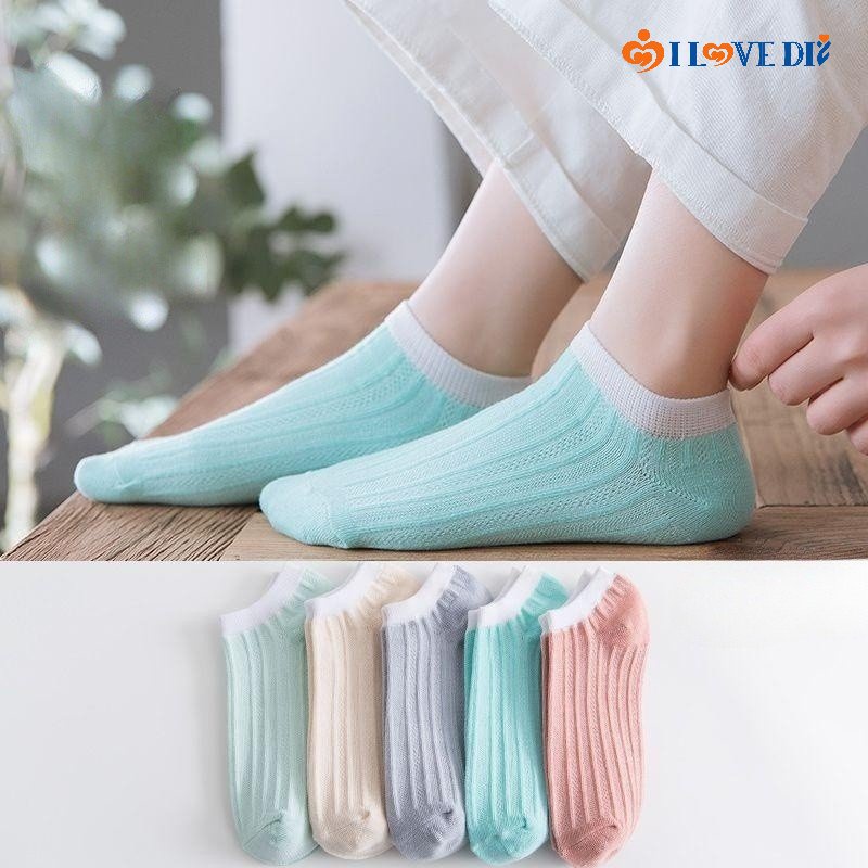 Vớ Ngắn Bằng Cotton Siêu Mỏng Màu Sắc Macaron Chống Trượt Thoáng Khí Dành Cho Nữ