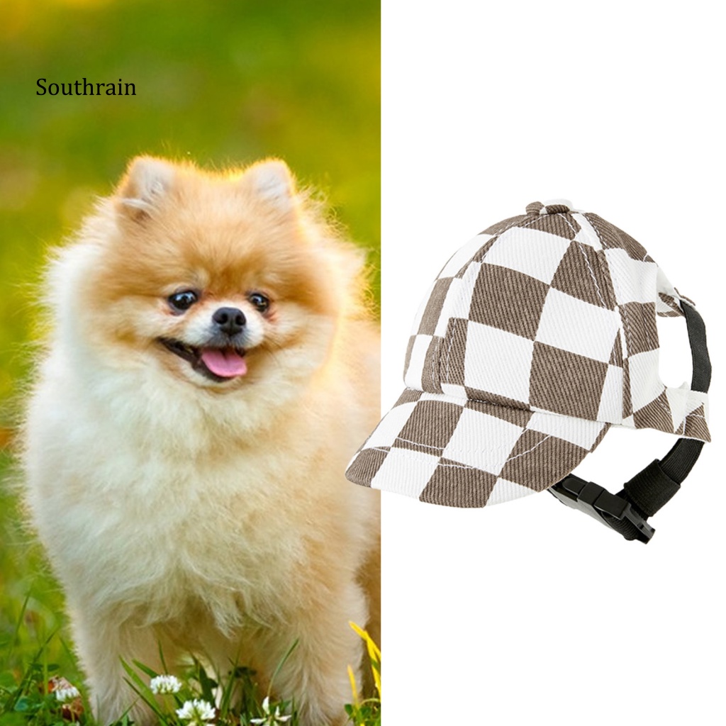 Mũ Lưỡi Trai Thiết Kế Hình Bàn Cờ Chống Nắng Phong Cách Có Thể Điều Chỉnh Dành Cho Cún Cưng