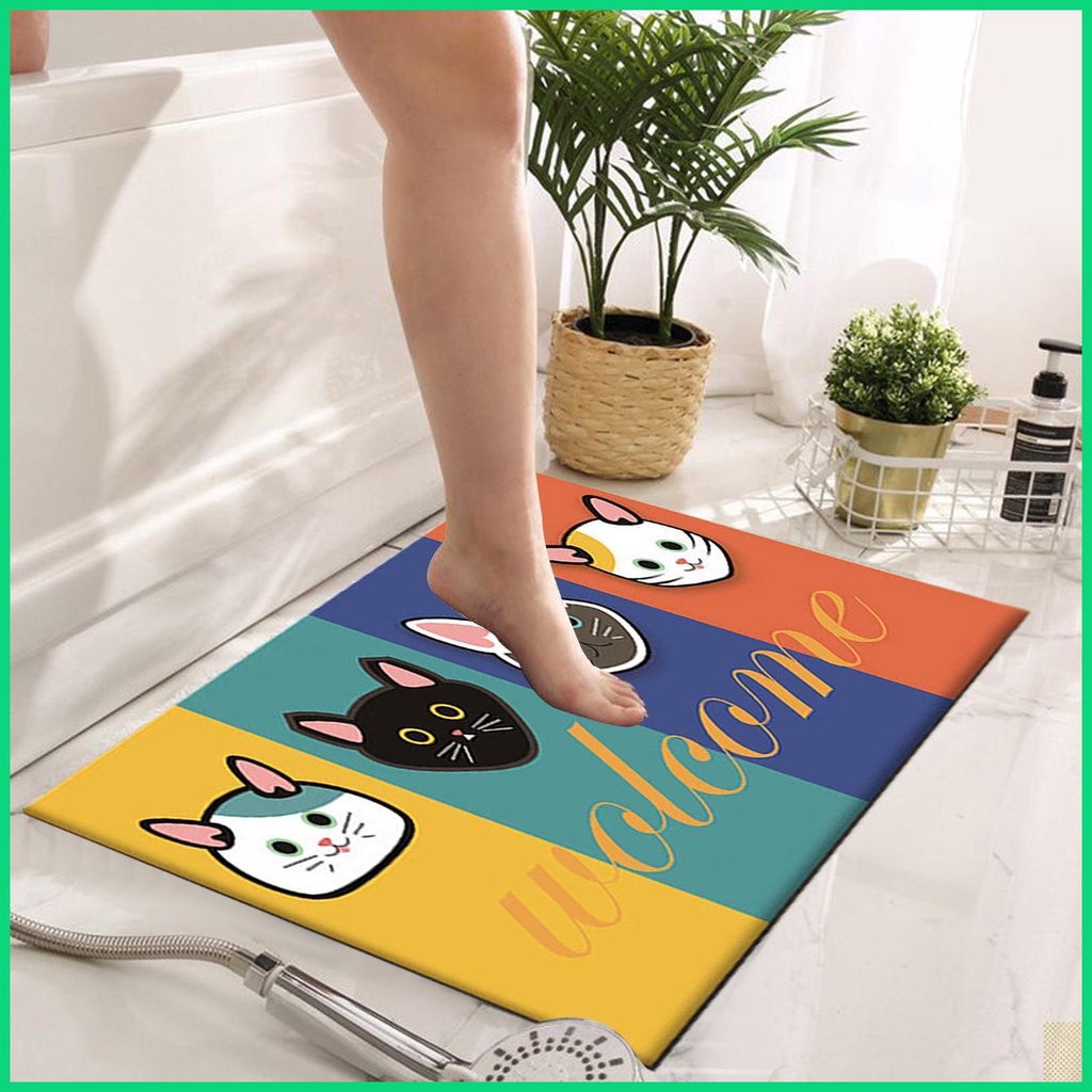 Thảm Chùi Chân Siêu Mềm Chống Trượt Thấm Hút Nước Hình Mèo Hoạt Hình Dành Cho Phòng Tắm