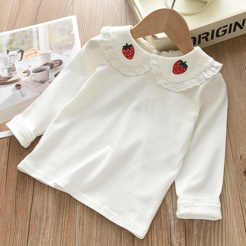 Áo Thun Tay Dài Cổ Búp Bê Thời Trang Xuân Thu Cho Bé Gái