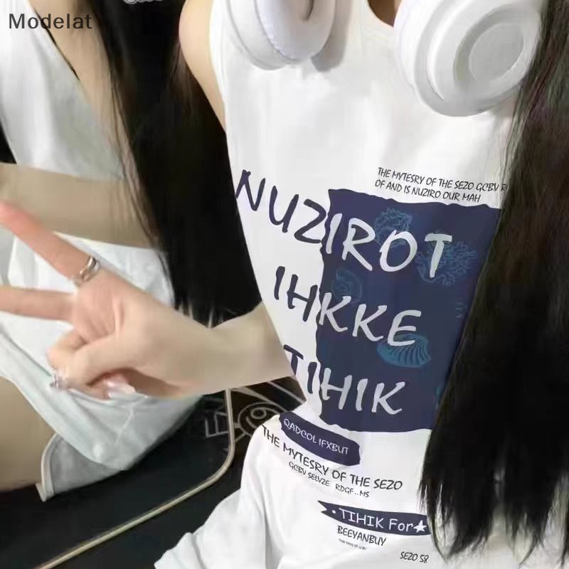 Áo Sát Nách Cổ Tròn Dáng Rộng In Họa Tiết Kiểu Retro Mỹ Thời Trang Mùa Hè Cho Bạn Gái