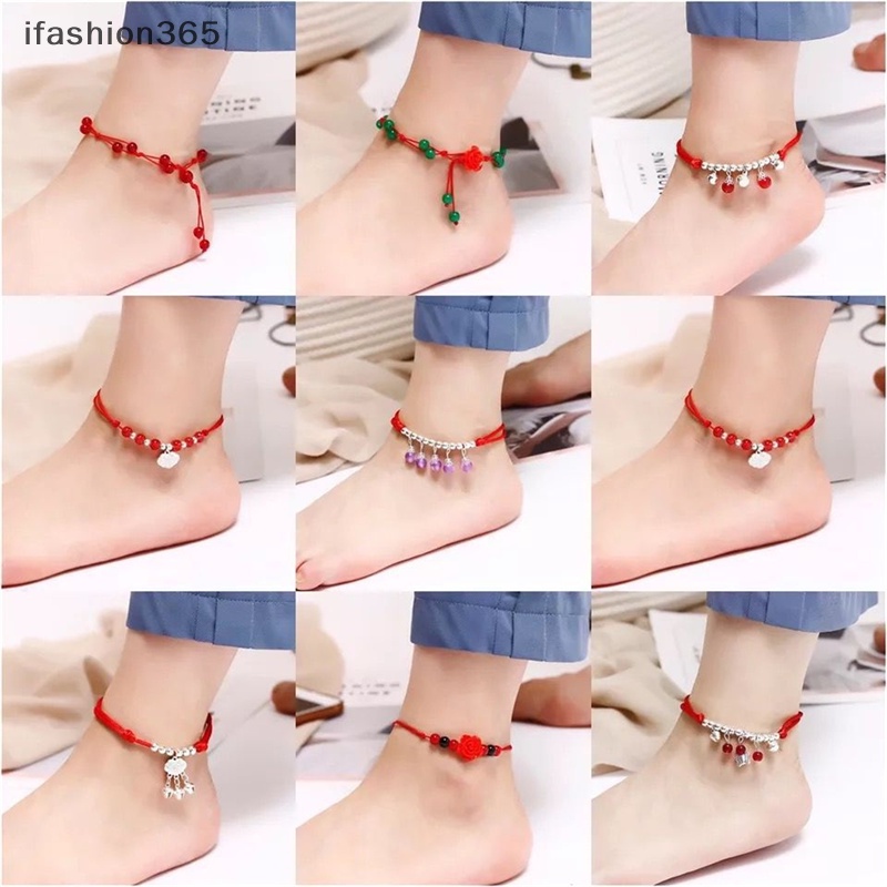 Lắc Chân Bện Dây Màu Đỏ Đen Phong Cách Bohemia Thời Trang Cho Nữ ifashion365