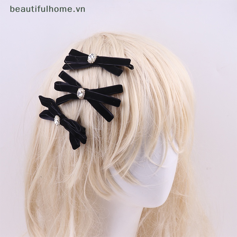 1 Kẹp Tóc Hình Nơ Đen Đính Đá Xinh Xắn