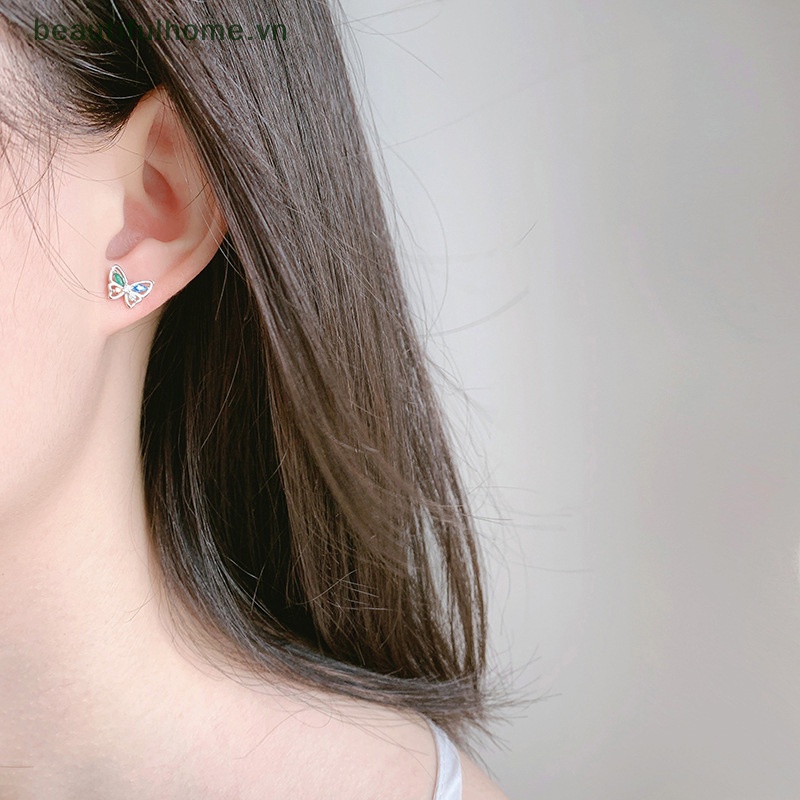 Bông Tai Hình Bướm Rỗng Đính Đá Zircon Nhiều Màu Sắc Dễ Thương Cho Nữ