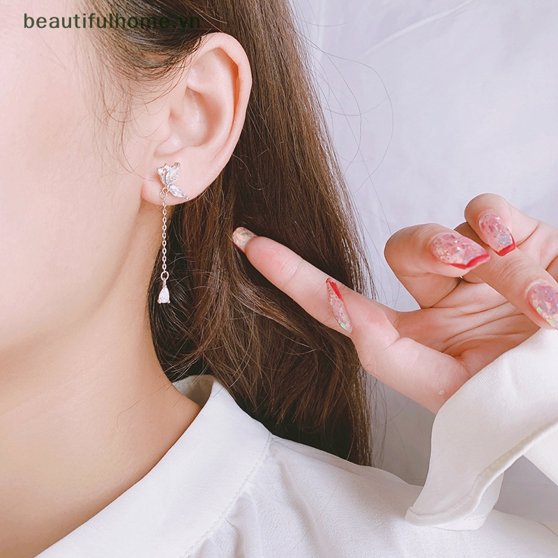 [beautifulhome] Bông Tai Dáng Dài Đính Đá Zircon Hình Bướm Lấp Lánh Thời Trang Cho Nữ