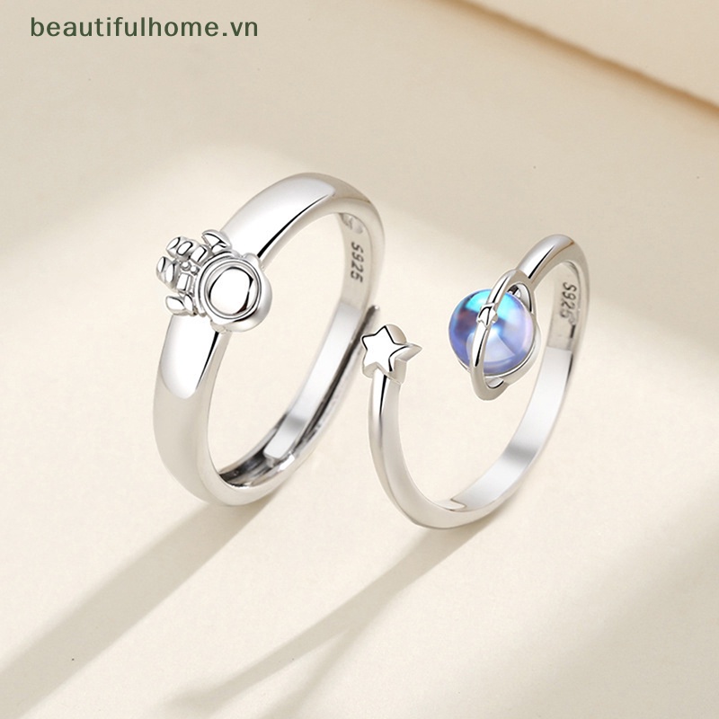 [beautifulhome] Nhẫn Cặp Đôi Đính Đá Mặt Trăng Phi Hành Gia Không Gian Cá Tính Hàng Mới [beauty]