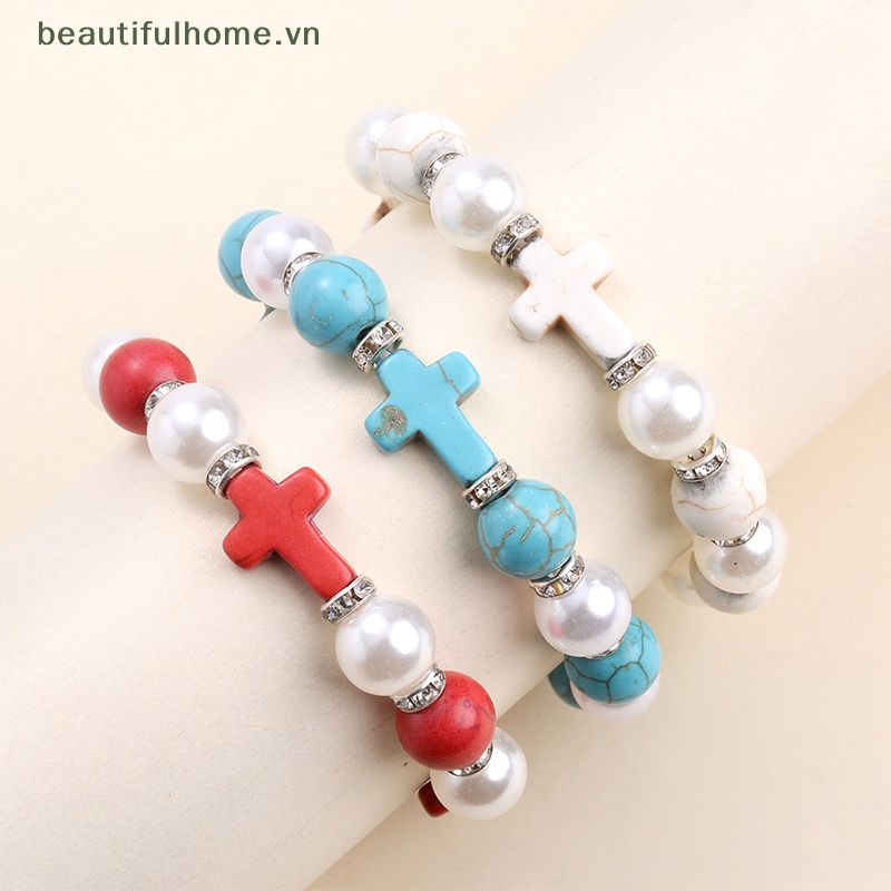 [beautifulhome] Vòng Đeo Tay Co Giãn Đính Ngọc Trai Thời Trang Phong Cách Punk Cho Nam [beauty]