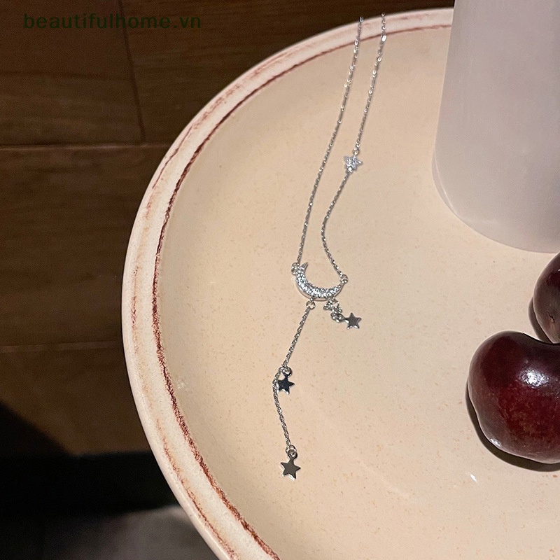 [beautifulhome] Vòng Cổ Tua Rua Màu Bạc Tinh Tế Hình Trăng Sao Phụ Kiện Trang Sức Làm Đẹp Cho Nữ [beauty]