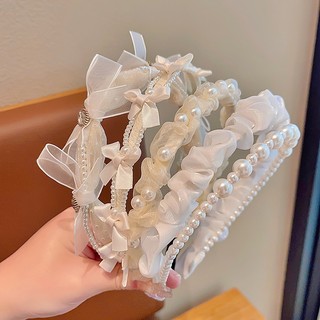 韩系儿童珍珠发箍蕾丝女童气质公主编发头箍可爱宝宝蝴蝶结仙美头箍头饰发饰