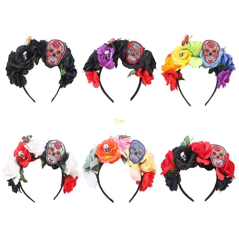 Băng Đô Thêu Hình Đầu Lâu Hoa Hồng 3D Cho Ngày Lễ Halloween