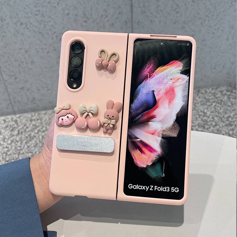 Bao Da Điện Thoại Mặt Nhám Kèm Giá Đỡ Họa Tiết Hoạt Hình Dễ Thương Dành Cho samsung galaxy z fold 5 4 3 2 5g Ốp