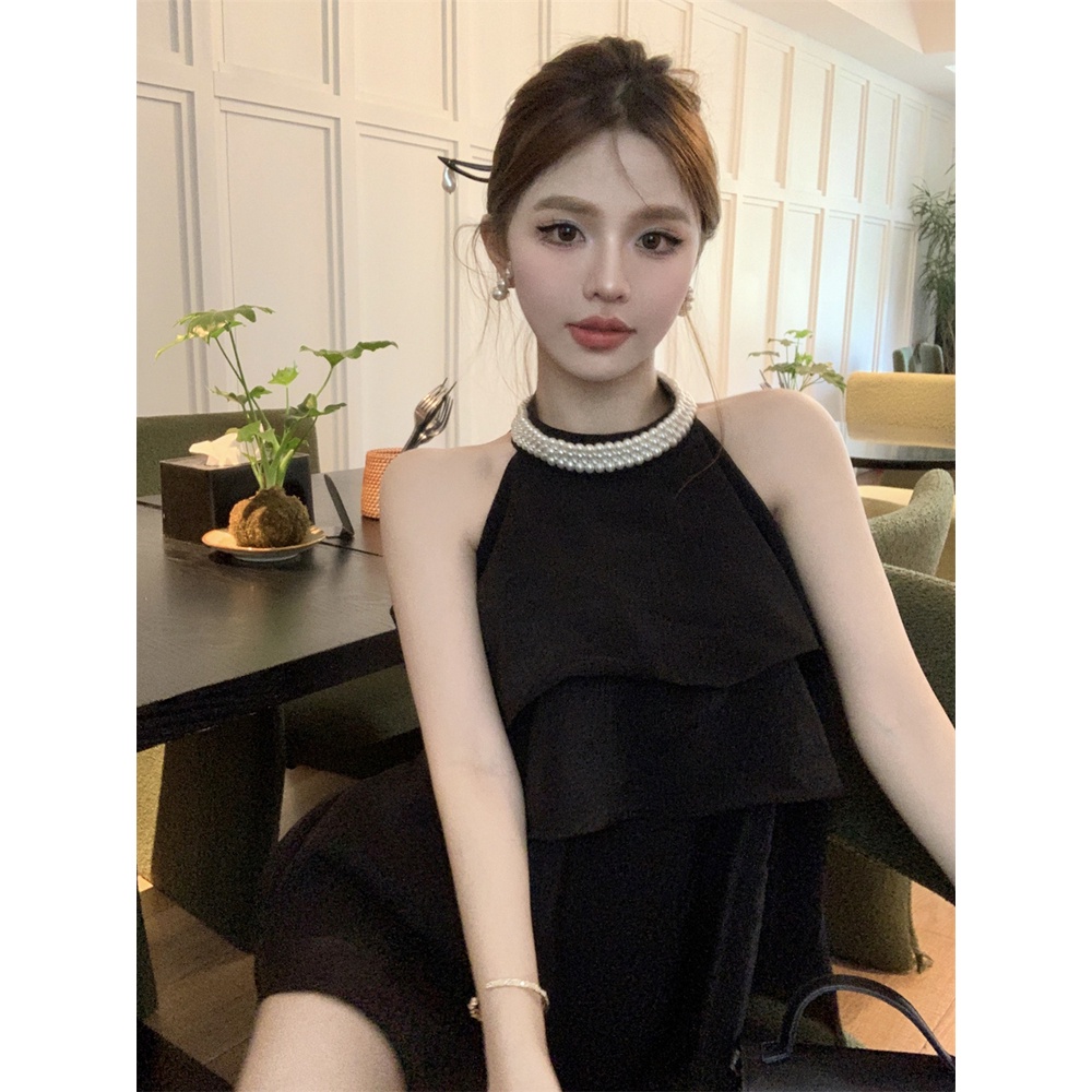 SUXI Áo Sơ Mi Không Tay Phối Bèo Đính Ngọc Trai Thời Trang Mùa Hè Cho Nữ