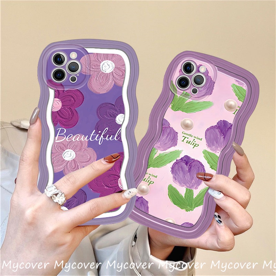 Ốp Điện Thoại Silicon Mềm Họa Tiết Hoa Tulip Tím Cho iPhone 11 13 12 14 Pro Max X XR Xs Max 6 7 8 Plus