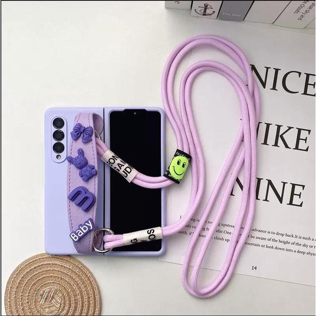 Bao Da Điện Thoại Họa Tiết Gấu Hoạt Hình Có Dây Đeo Cho samsung galaxy z fold 5 4 3 2 5g Ốp
