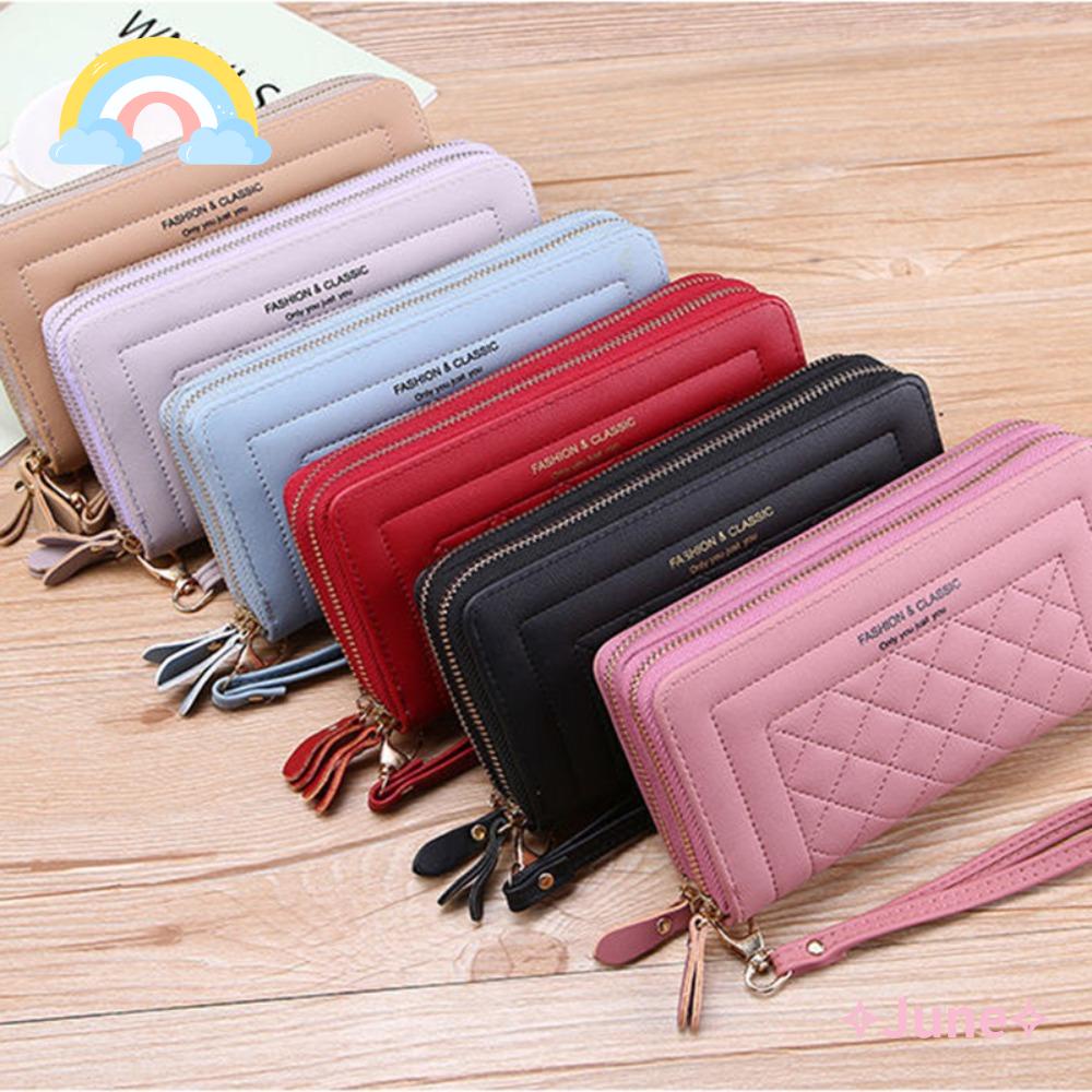 Ví Da Pu Dáng Dài Phối Tua Rua Sang Trọng Cho Nữ