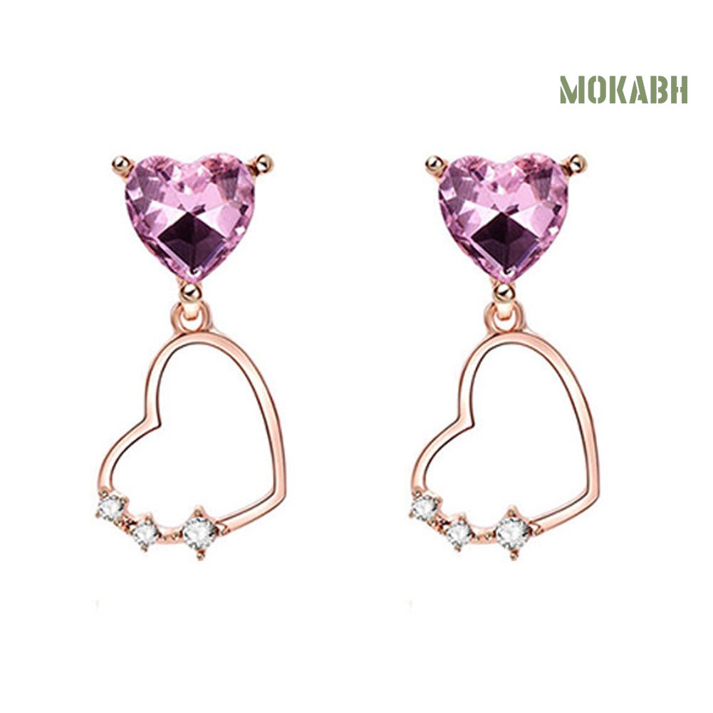 Bộ Vòng cổ + Bông Tai Hình Trái Tim Rỗng Đính Đá Cho Nữ