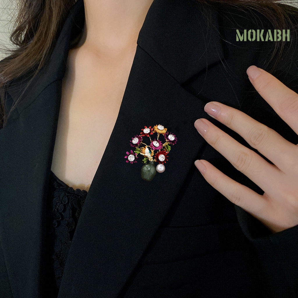 [Mokabh] Ghim Cài Áo Hình Hoa Hướng Dương Đính Ngọc Trai Giả Dầu Nhỏ Giọt Dễ Lên Màu Thanh Lịch Phù Hợp Với Quần Áo