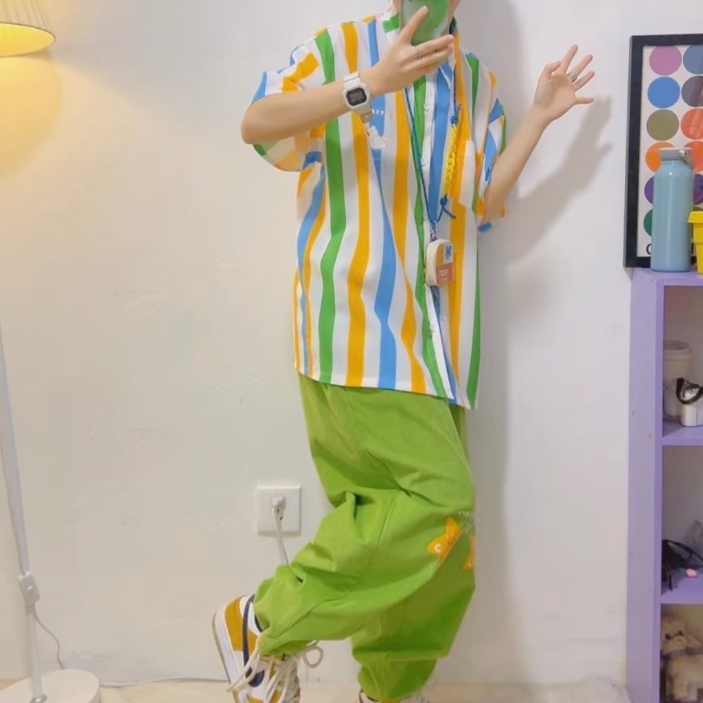 Maolijun Áo Sơ Mi Chiffon Tay Ngắn Kẻ Sọc In Hoa Tươi Tắn Mùa Hè Cho Thanh Thiếu Niên Mỹ