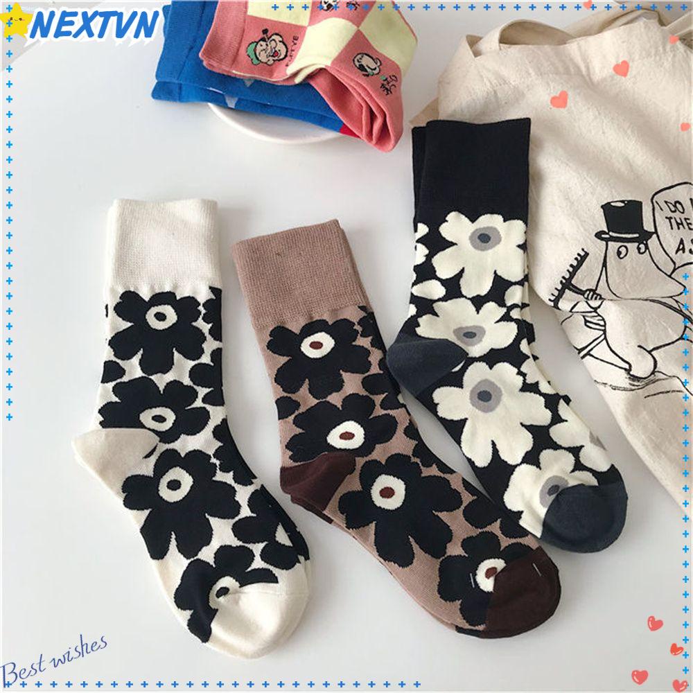 Vớ Cotton Dày Giữ Ấm Họa Tiết Hoa Xinh Xắn Cho Bé Gái