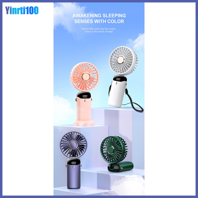 Quạt Điện Mini Cầm Tay 5 Tốc Độ Gấp Được Màn Hình Led Kỹ Thuật Số Kèm Dây Sạc Usb Tiện Dụng