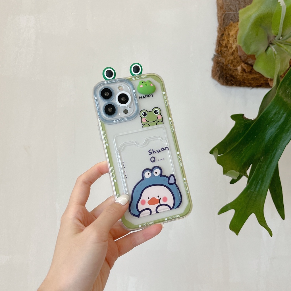 Ốp Điện Thoại Tpu Mềm Trong Suốt Hình Ếch Hoạt Hình Có Ngăn Đựng Thẻ Cho iPhone 14 Plus 13 12 11 Pro XR XS Max
