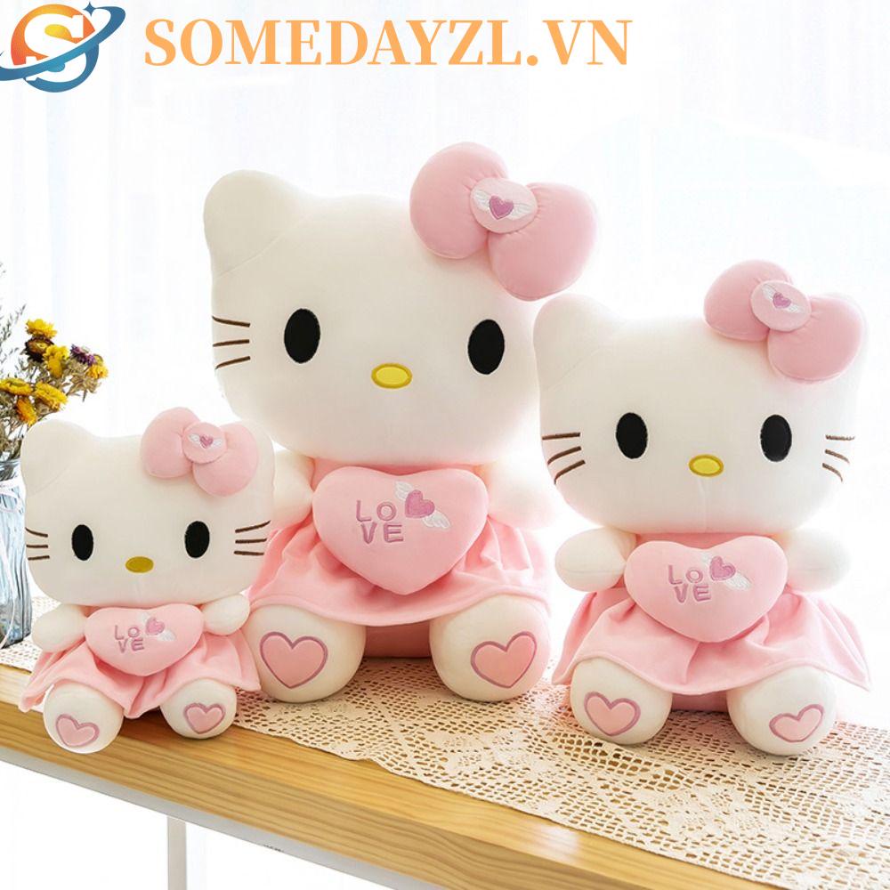 Thú Nhồi Bông Hình Mèo Kitty Màu Hồng Mềm Mại Dùng Trang Trí Nhà Cửa