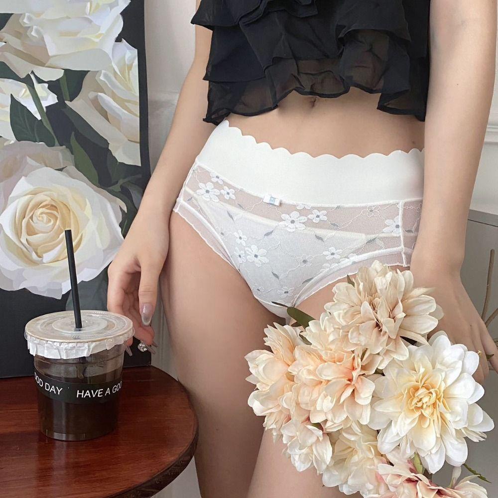 Quần Lót Ren Hoa Lưng Cao Co Giãn Xẻ Tà Thời Trang Gợi Cảm Cho Nữ