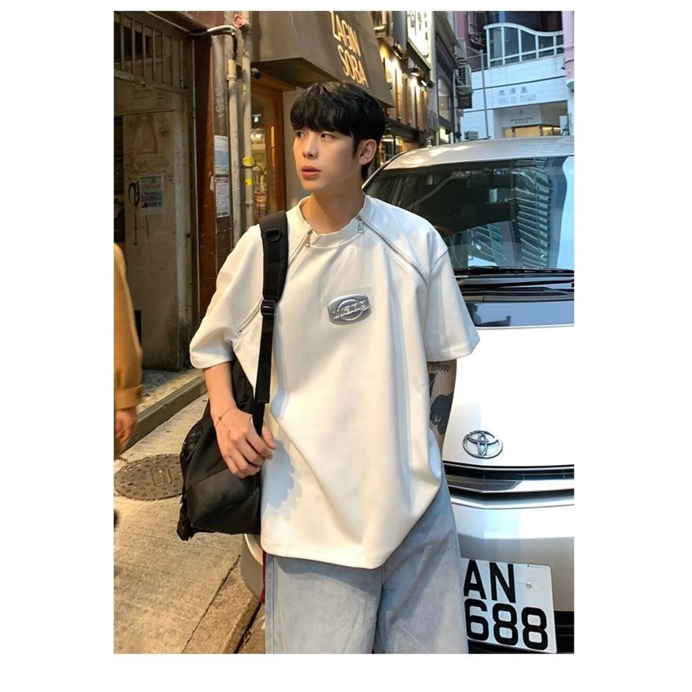 Áo Thun Ngắn Tay Cao Cấp Thiết Kế Khóa Kéo Đôi Phong Cách Hip Hop Đường Phố Mỹ Mùa Hè