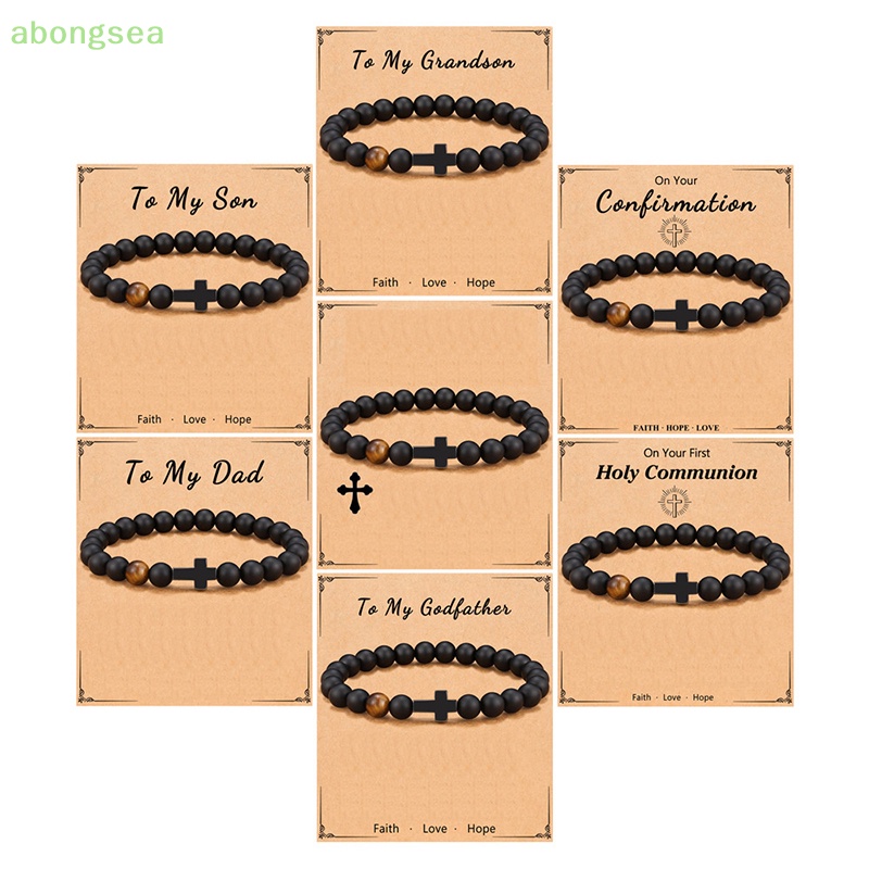 Abongsea Vòng Tay Chuỗi Hạt Đá Tự Nhiên Màu Đen Mặt Thánh Giá Thời Trang Cho Cặp Đôi