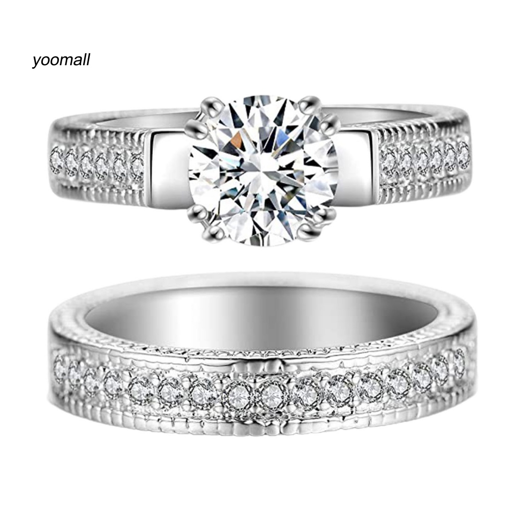 Set 2 Nhẫn Cặp Đính Đá Zircon Lấp Lánh Dễ Phối Đồ Thời Trang