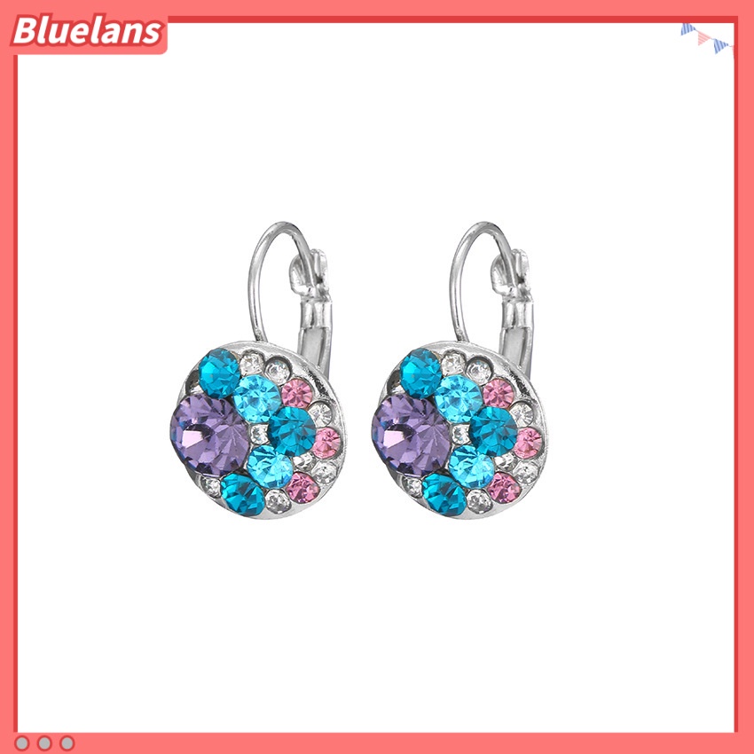[BLS] Khuyên Tai Nút Tròn Đính Kim Cương Pha Lê Nhiều Màu Sắc Bằng Hợp Kim Cho Nữ