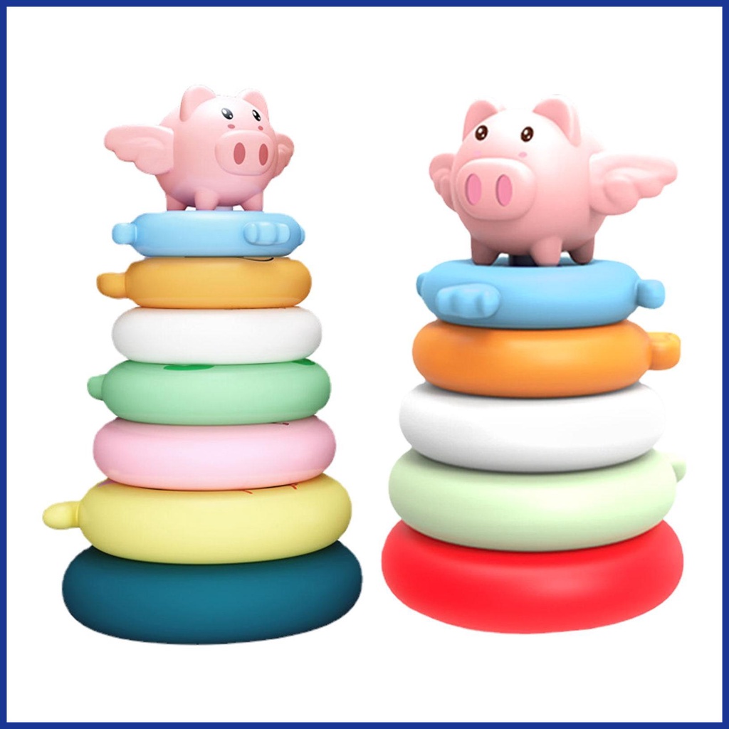 Đồ Chơi Vòng Xếp Chồng Lên Nhau Hình Chú Heo Màu Cầu Vồng Theo Phương Pháp Montessori Cho Bé