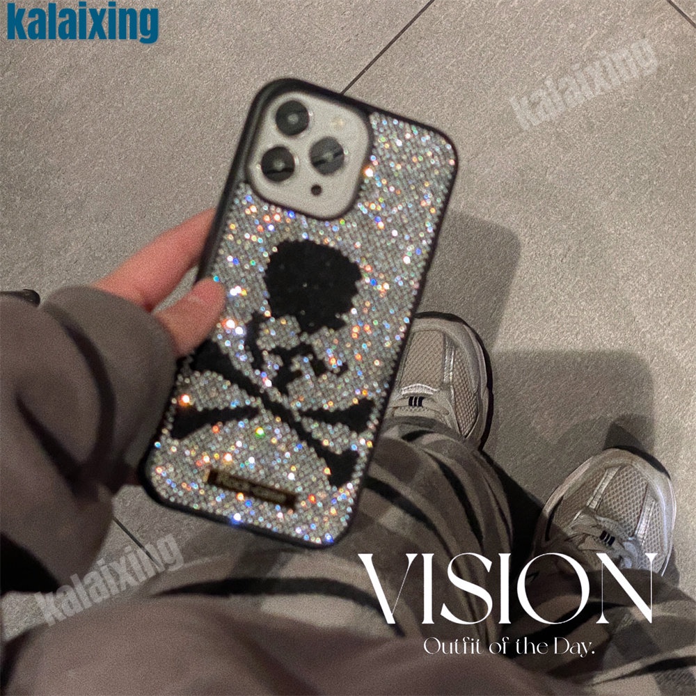 Ốp Điện Thoại Hình Đầu Lâu Đính Đá Lấp Lánh Sang Trọng Cho iPhone 14 Pro Max 14 Plus 12 13 Pro 11 Max