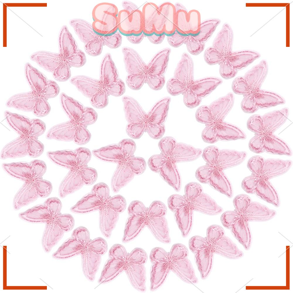 SUMU Set 40 Miếng Vải Ren Thêu Hình Bươm Bướm Dùng Trang Trí Tóc Cho Đám Cưới