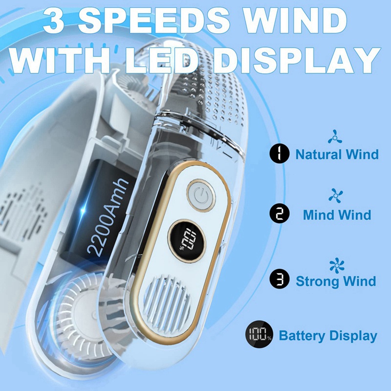 Quạt Đeo Cổ Có Thể Gập Lại Với Màn Hình LED Hiển Thị 360 Độ° Quạt Làm Mát Đeo Cổ Sạc Cổng USB Dùng Khi Đi Du Lịch / Đi Biển