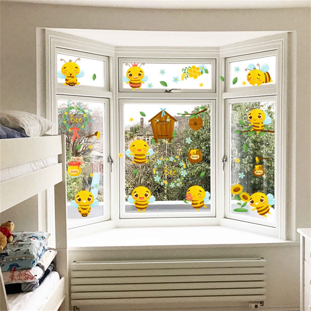 Set 2 Miếng Dán Tường Bằng PVC Chống Nước Tự Dính Họa Tiết Chú Ong Trang Trí Nhà Cửa