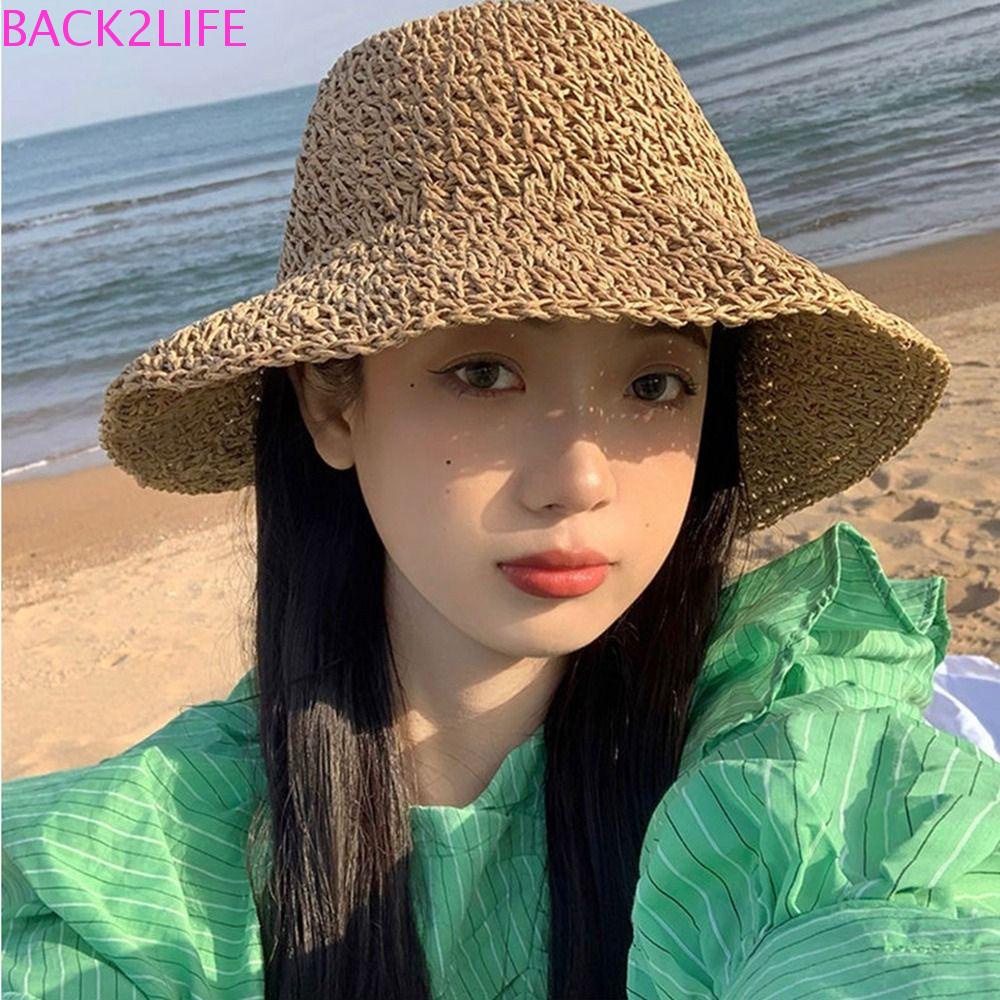 BACK2LIFE Mũ Cói Chống Nắng Phối Ren Ruy Băng Gấp Gọn Được 2Life Phong Cách Anh Quốc Thời Trang Đi Biển Mùa Hè