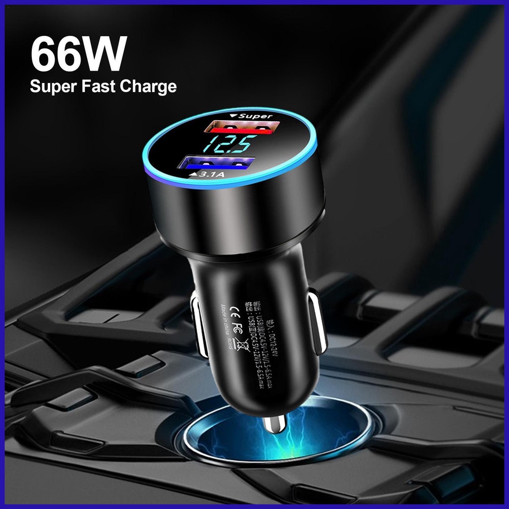 Tẩu Sạc Nhanh 66W PD Type C Hai Cổng Có Màn Hình LED Kỹ Thuật Số Mini Bằng Hợp Kim Cho Xe Hơi