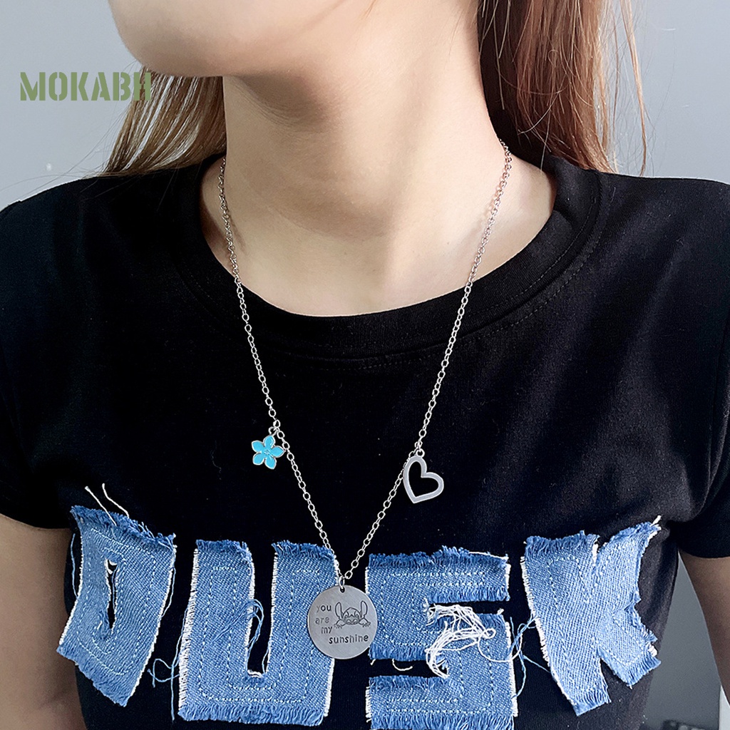 [Mok Abh] Vòng cổ Cặp Bằng Thép Không Gỉ Họa Tiết Hình Hoa Và Trái Tim
