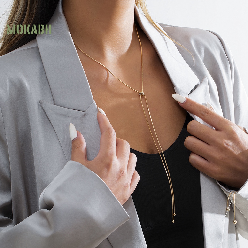 [Mok Abh] Vòng Cổ Choker Dạng Chuỗi Xích Dài Với Mặt Dây Tua Rua Không Dễ Rỉ Sét Trang Sức Tiệc Tùng