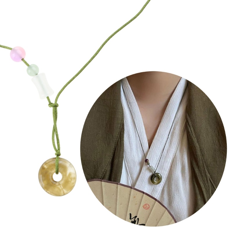 Vòng cổ Mặt Tròn Đính Đá Ngọc Bích Phong Cách Boho Thời Trang