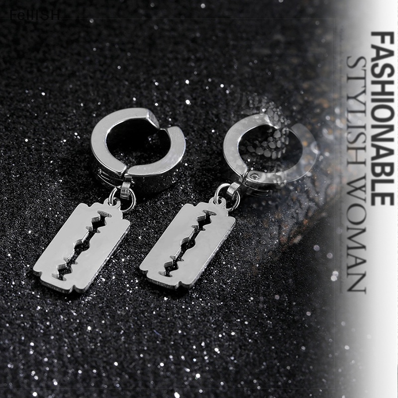 1 Đôi Bông Tai Hình Dao Cạo Rỗng Bằng Thép Không Gỉ Phong Cách Hip Hop Punk 439br