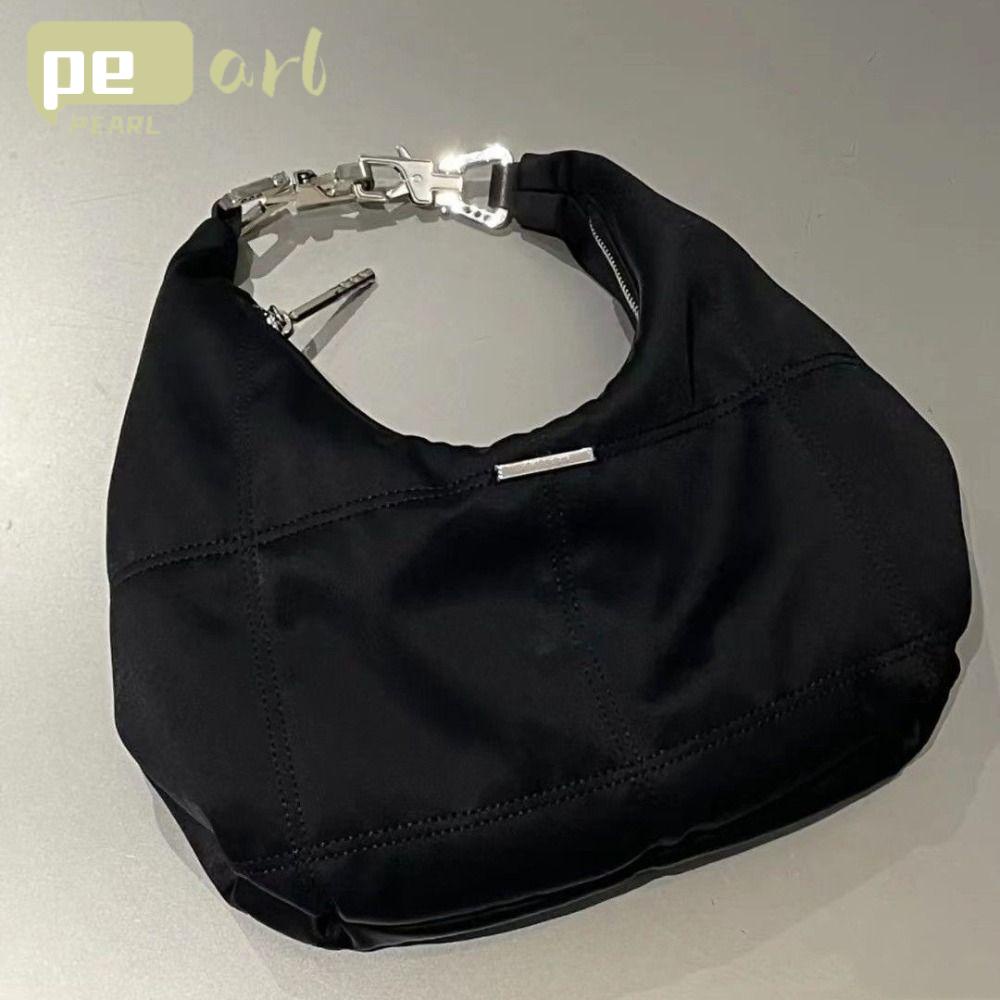 Túi Xách Đeo Dưới Cánh Tay Vải Nhung Màu Đen Hình Mặt Trăng Phong Cách Retro Cho Nữ